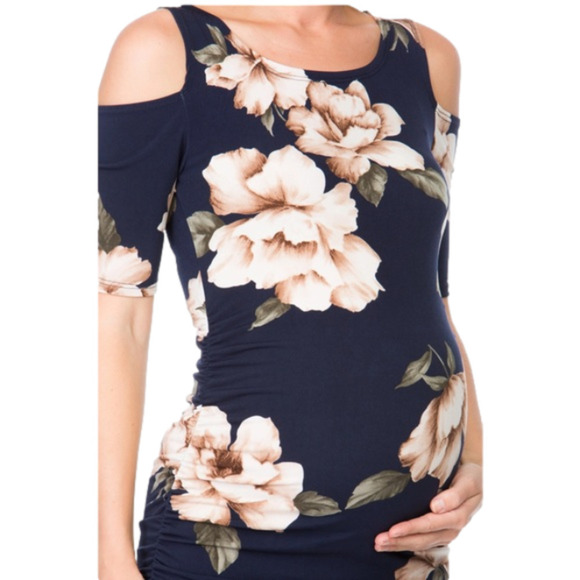 MY Bump Addison Maternity Navy Floral Cold Shoulder Fall Bodycon Dress size XL - Picture 5 of 16